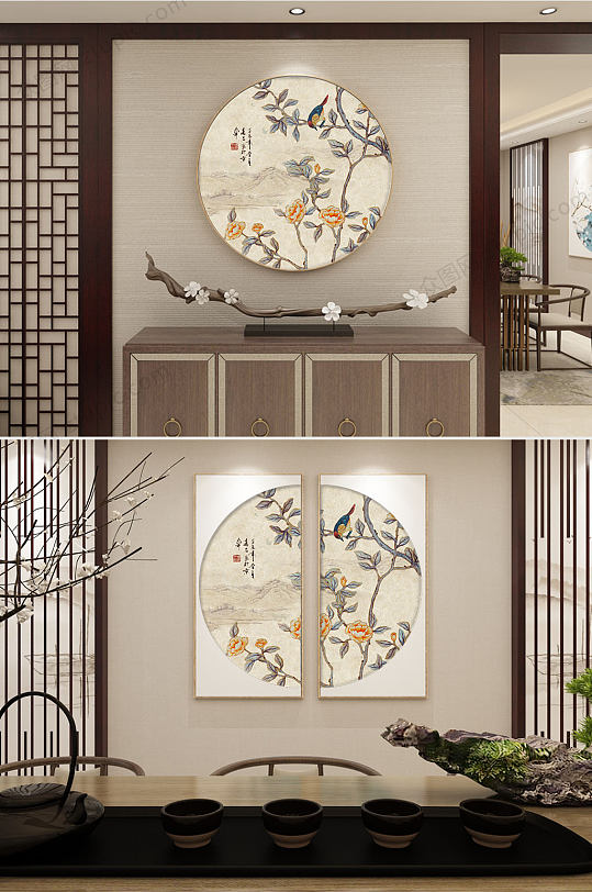 中式花鸟装饰画-众图网