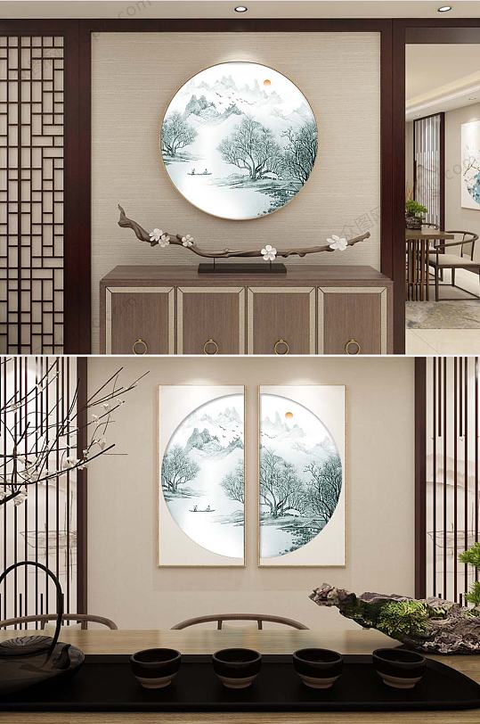 素雅手绘山水装饰画-众图网