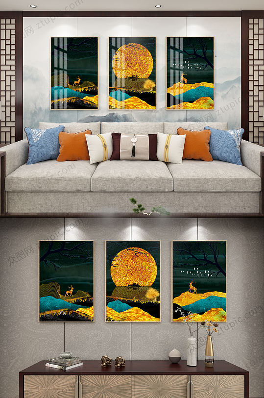 新中式写意山水装饰画-众图网