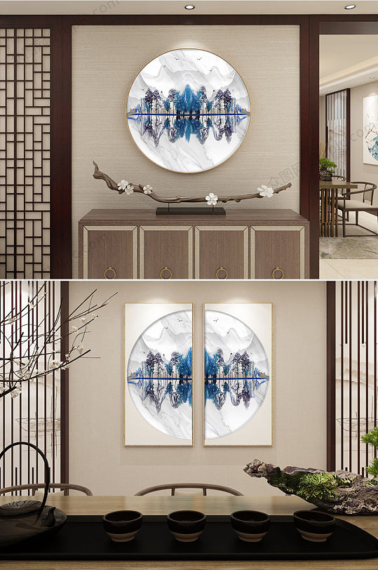 意境湖畔装饰画-众图网