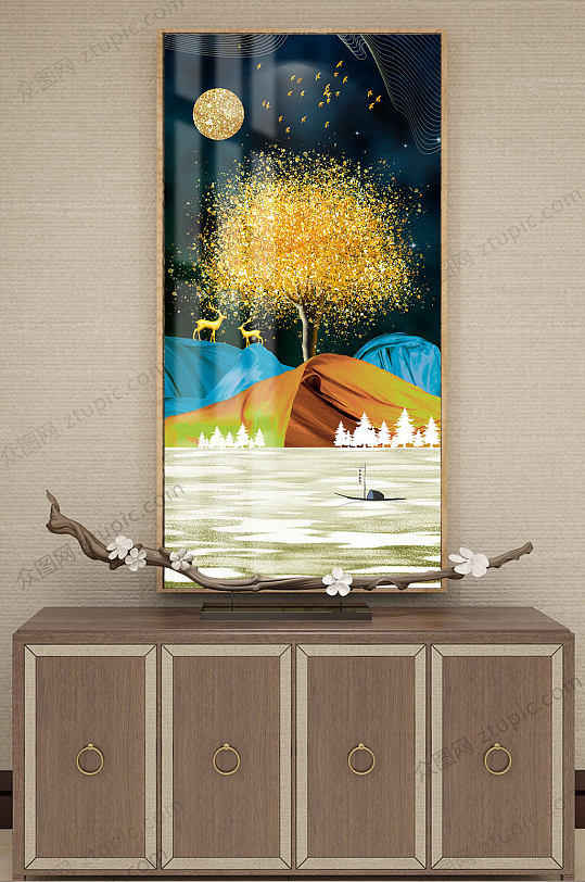 夜晚星空黑金装饰画-众图网