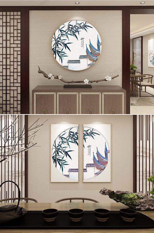 素雅手绘两连装饰画-众图网