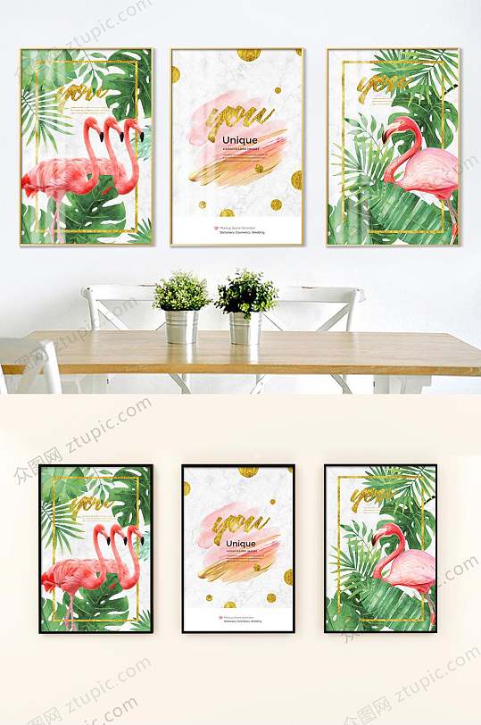 北欧火烈鸟客厅装饰画-众图网