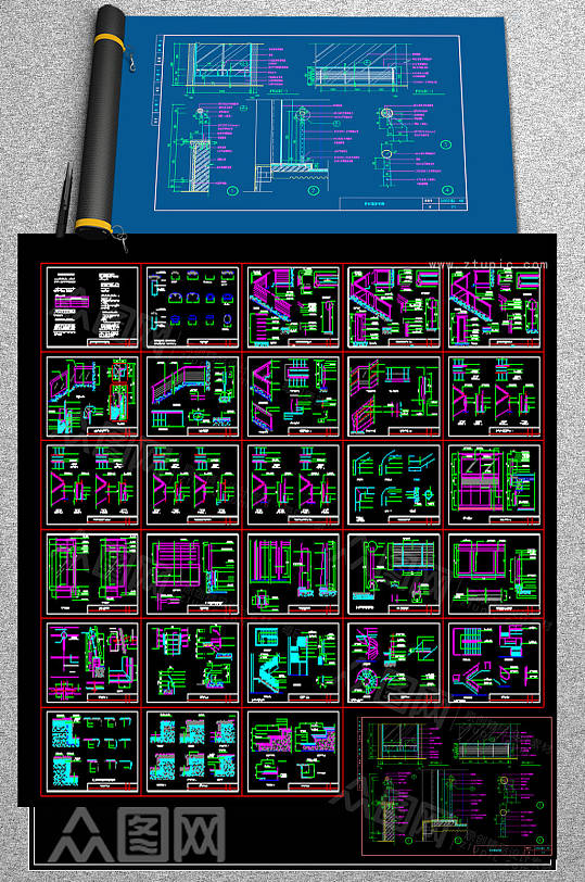 最齐栏杆CAD图库-众图网