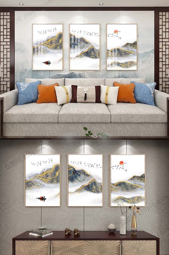 轻奢山水三联装饰画-众图网