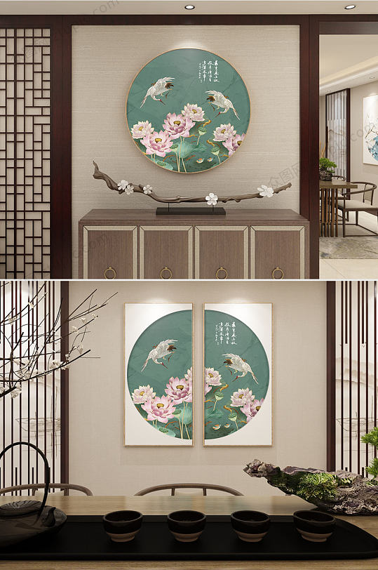 白鹤创意两联装饰画-众图网