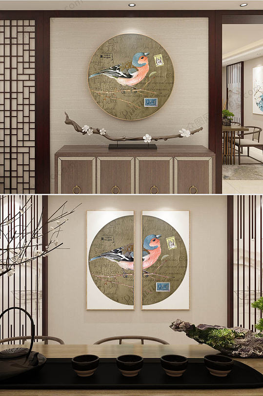 新中式花鸟装饰画-众图网