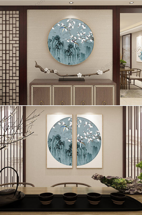 中式山水花鸟装饰画-众图网