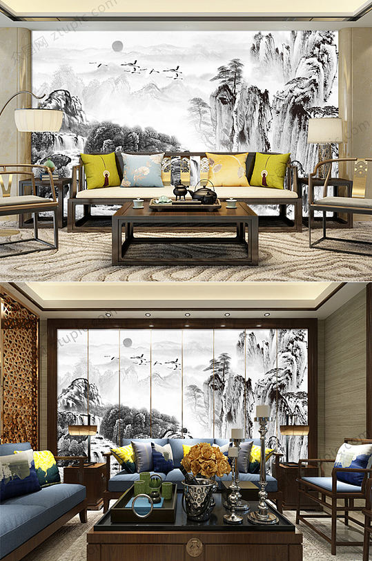 中国风水墨画背景墙模板-众图网