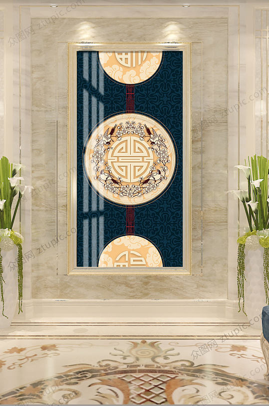 新中式复古纹样装饰画-众图网