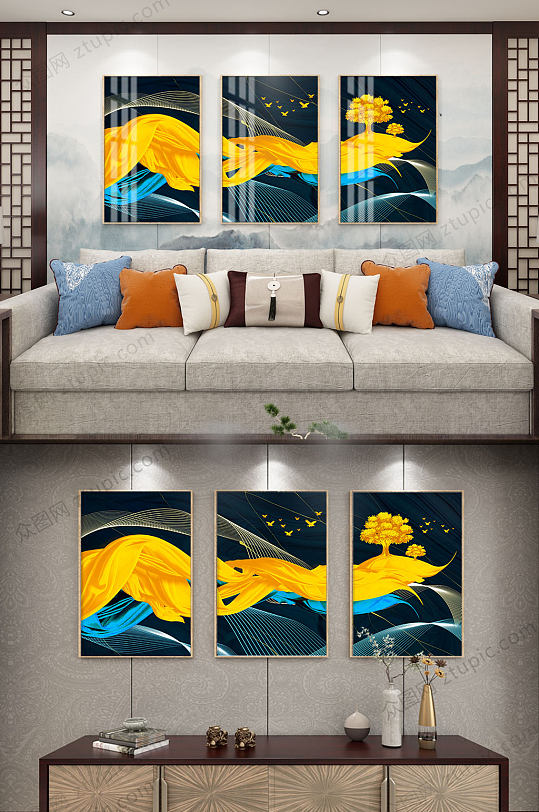 新中式创意飘带装饰画-众图网