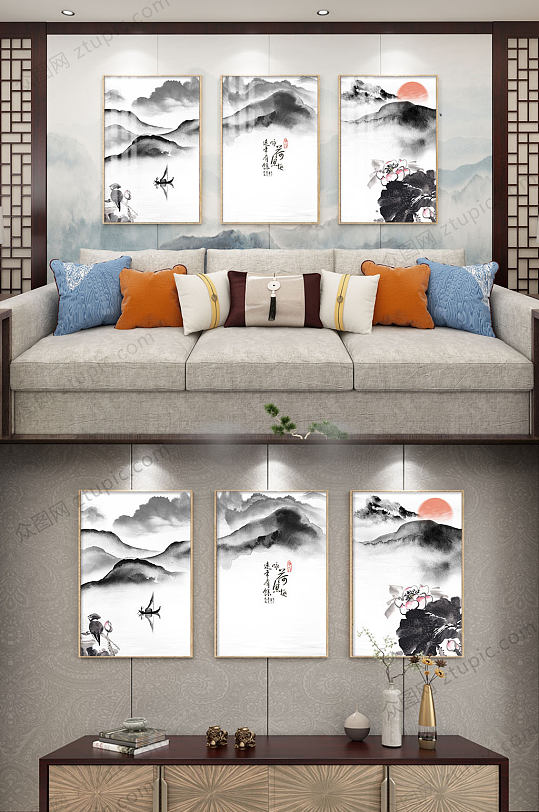 中式淡雅水墨装饰画-众图网