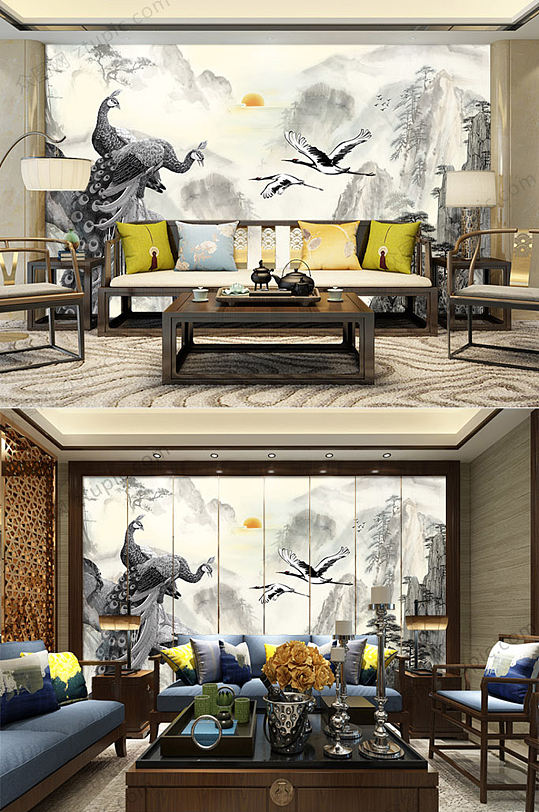 大气中国画电视背景墙-众图网