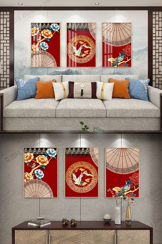 中式复古城墙装饰画-众图网