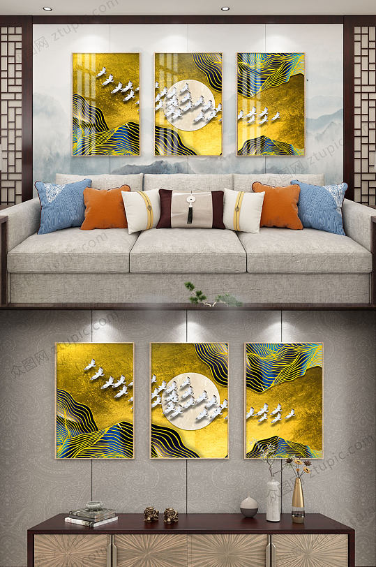 新中式金箔创意装饰画-众图网