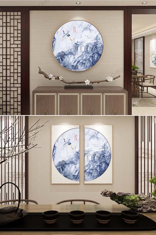 中式双联鹤山水装饰画-众图网