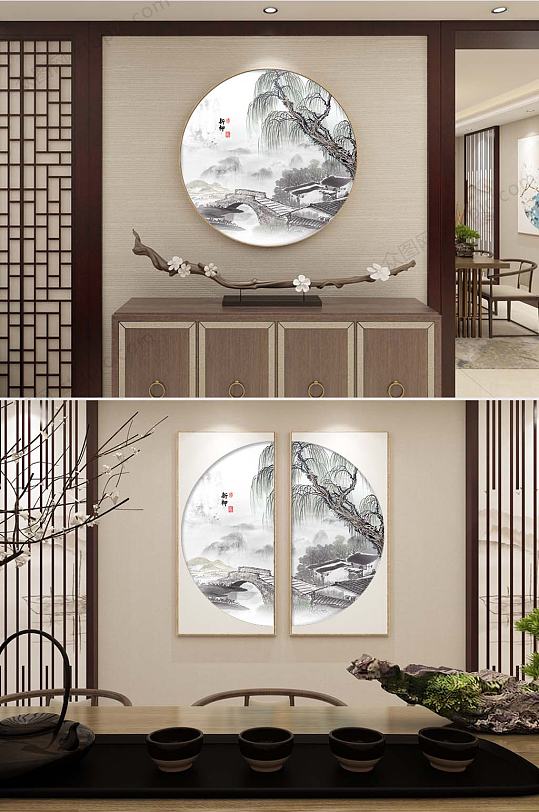 手绘素雅山水装饰画-众图网