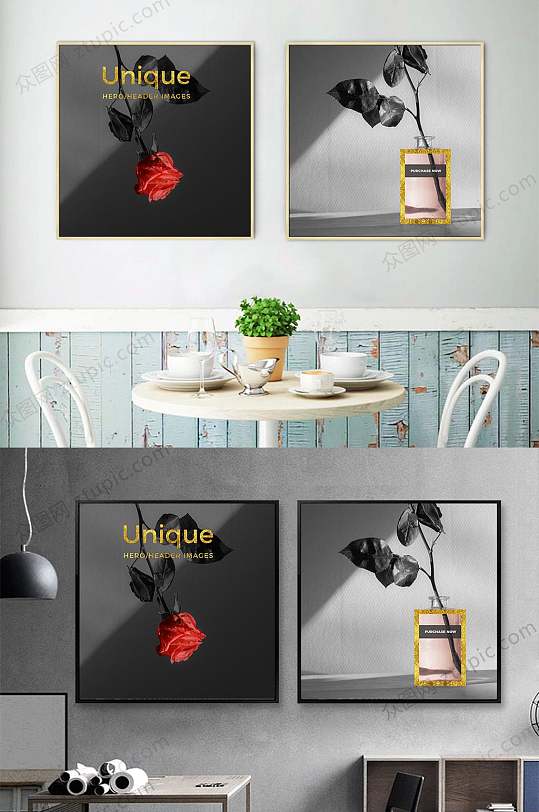 时尚香水玫瑰装饰画 黑白装饰画-众图网