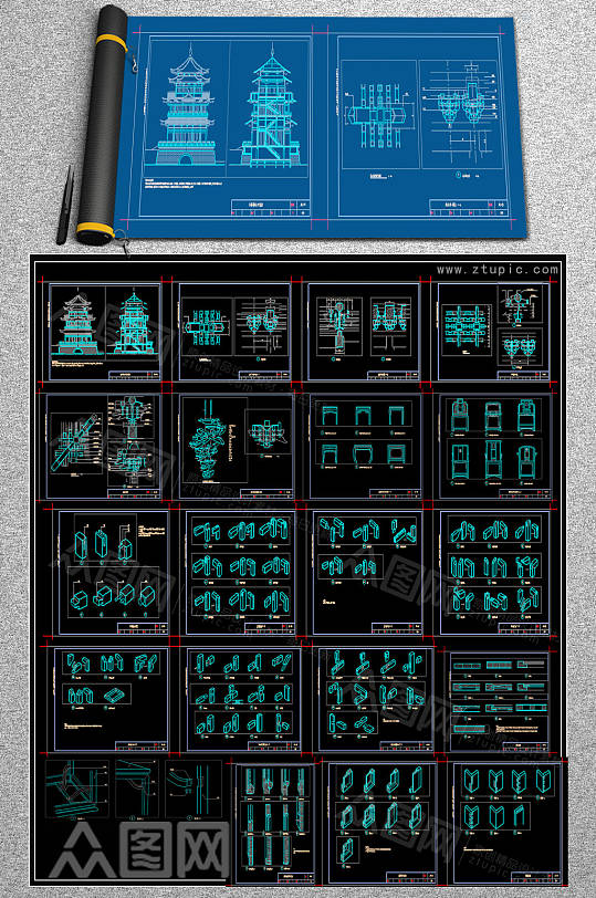 新款斗拱CAD合集-众图网