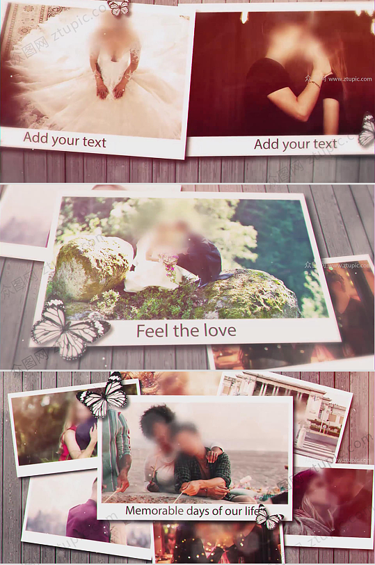 简约蝴蝶粒子婚礼相册模板-众图网