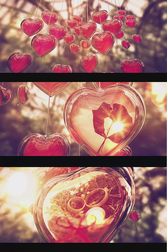 3D炫光玻璃爱心回忆相册婚礼视频-众图网