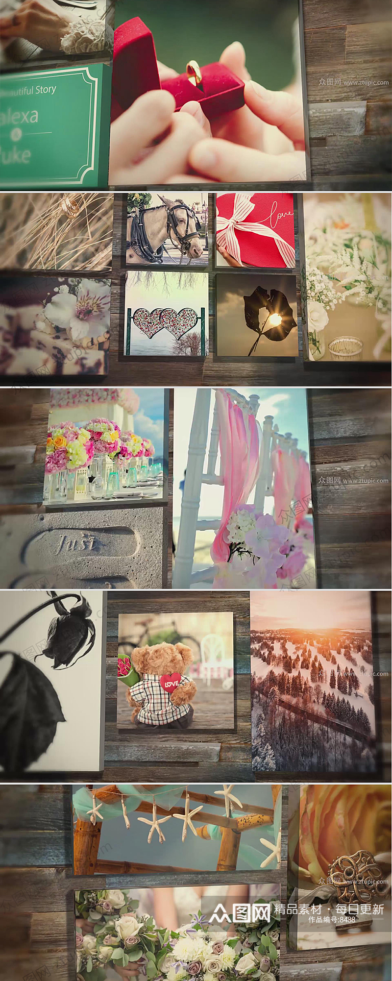浪漫温馨回忆照片墙婚礼视频素材