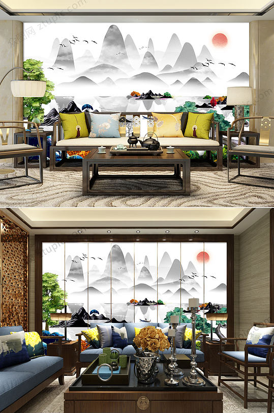 简约中式背景墙-众图网