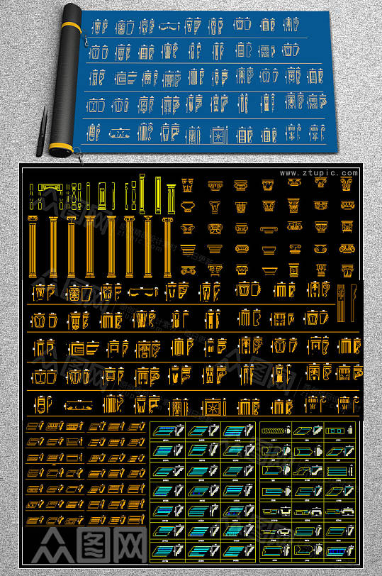 全套顶线CAD模块-众图网