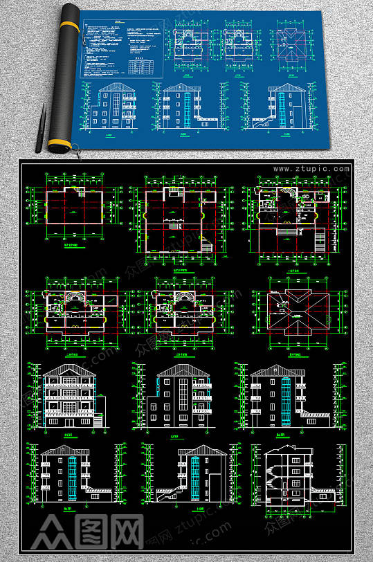 原创民居CAD图例-众图网