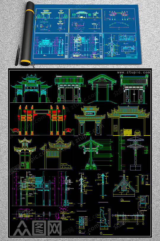 古典牌楼CAD素材-众图网