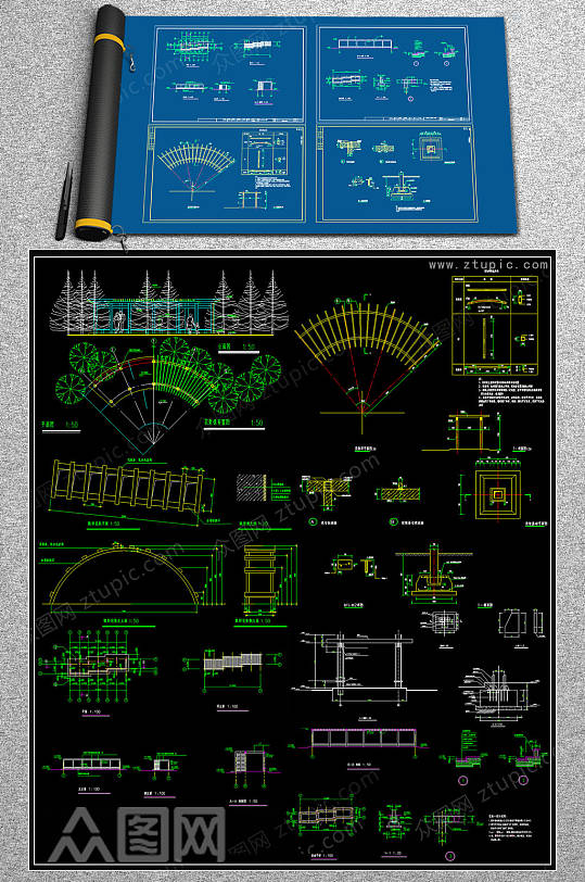 精美花架CAD板块-众图网