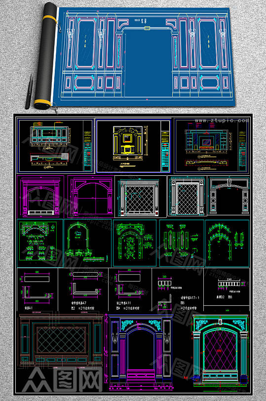 背景墙CAD施工图-众图网