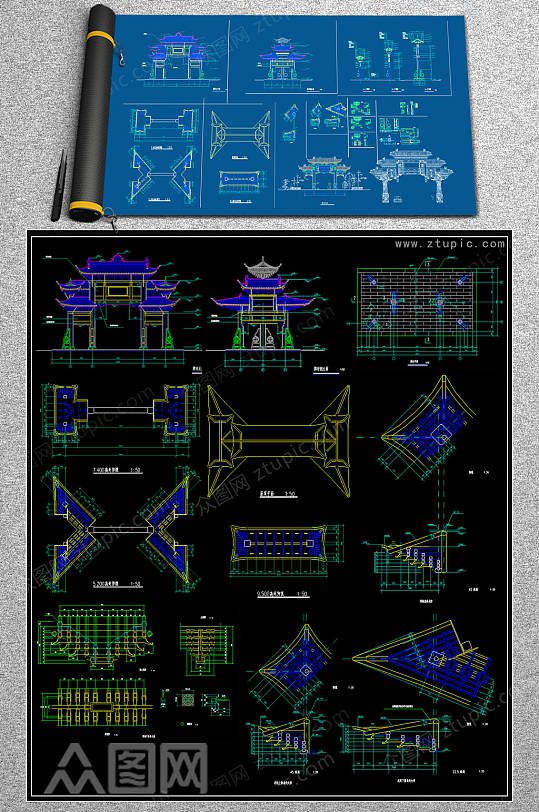 中式牌坊CAD模块