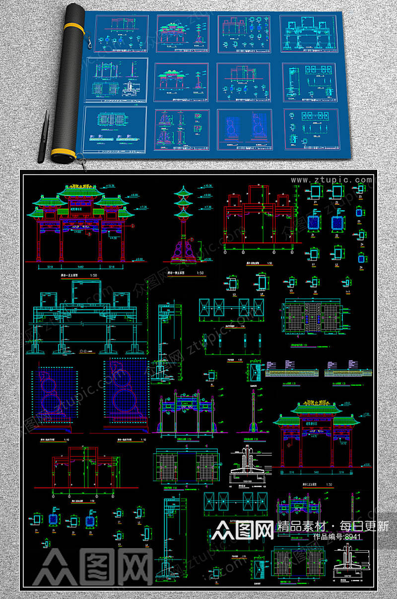 2019牌坊CAD施工图素材