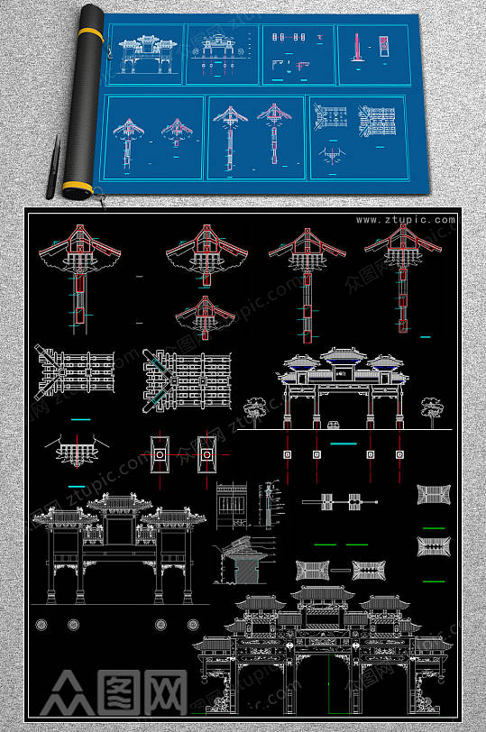 经典牌楼CAD平面图-众图网