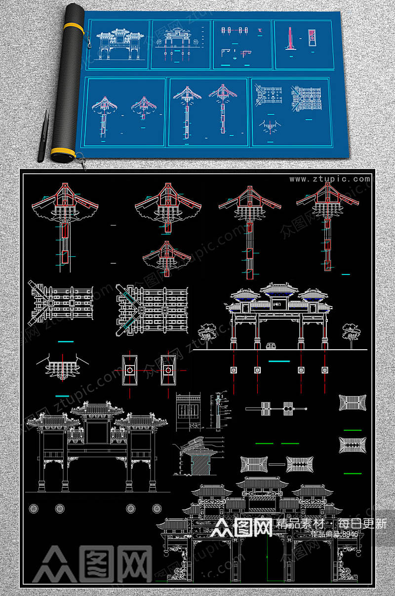 经典牌楼CAD平面图素材