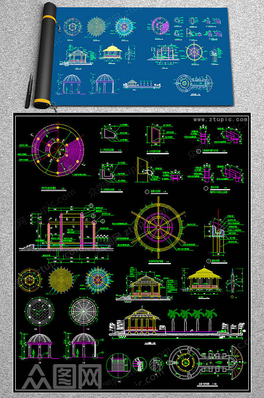原创水亭CAD施工图-众图网
