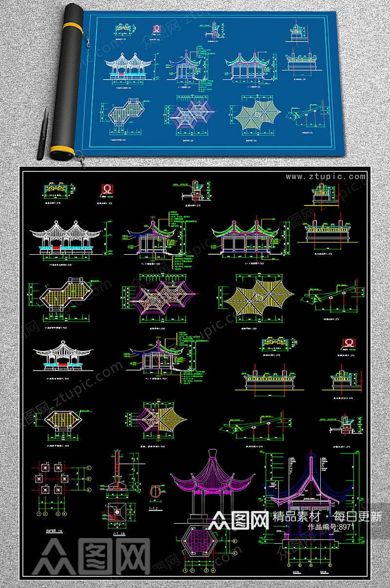 全新六角亭CAD图纸素材
