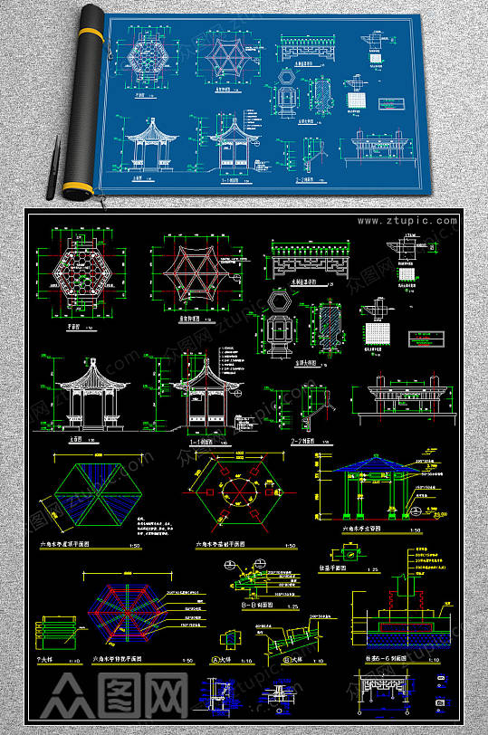 精品六角亭CAD合集