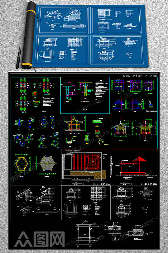 整套木亭CAD施工图-众图网