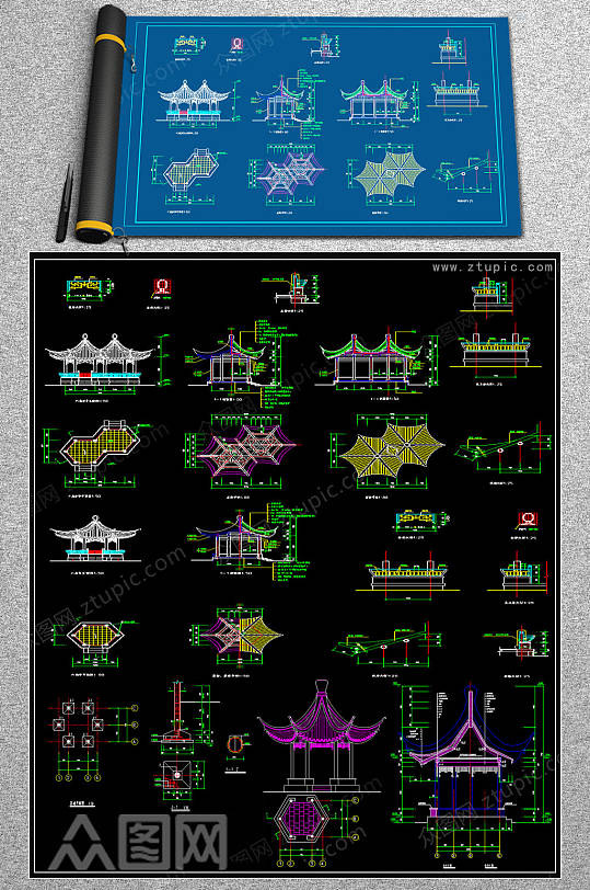 全新六角亭CAD图纸