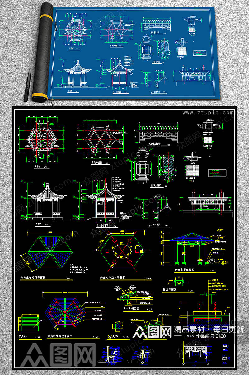 精品六角亭CAD合集素材