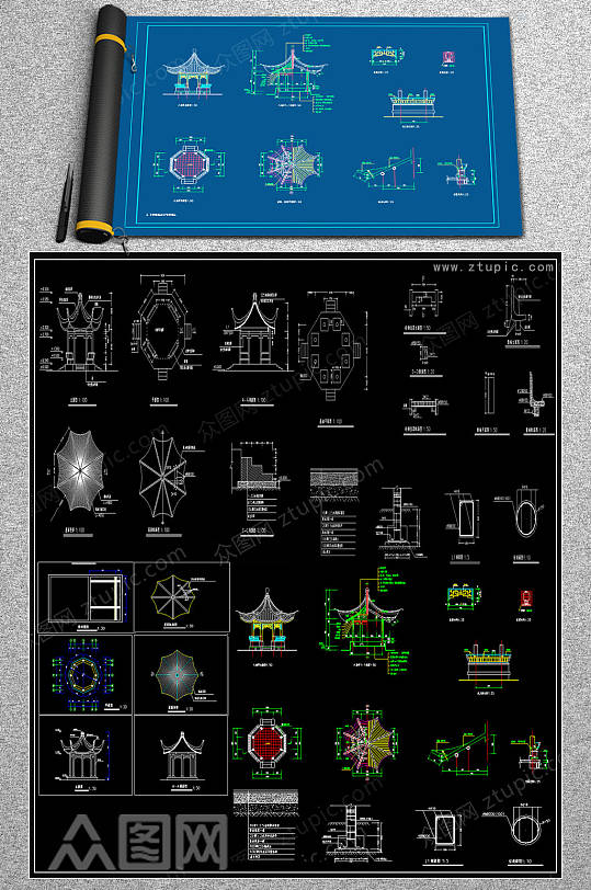原创八角亭CAD图纸