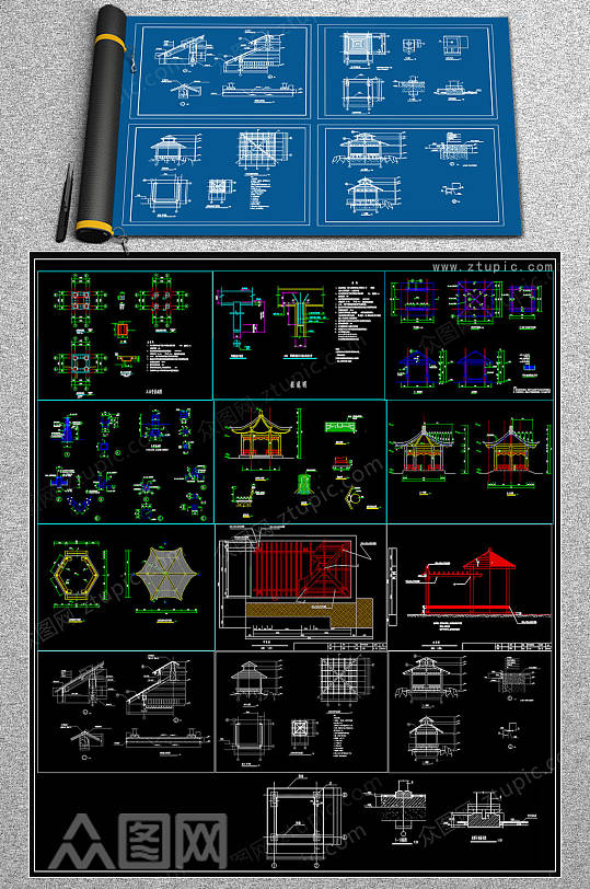整套木亭CAD施工图