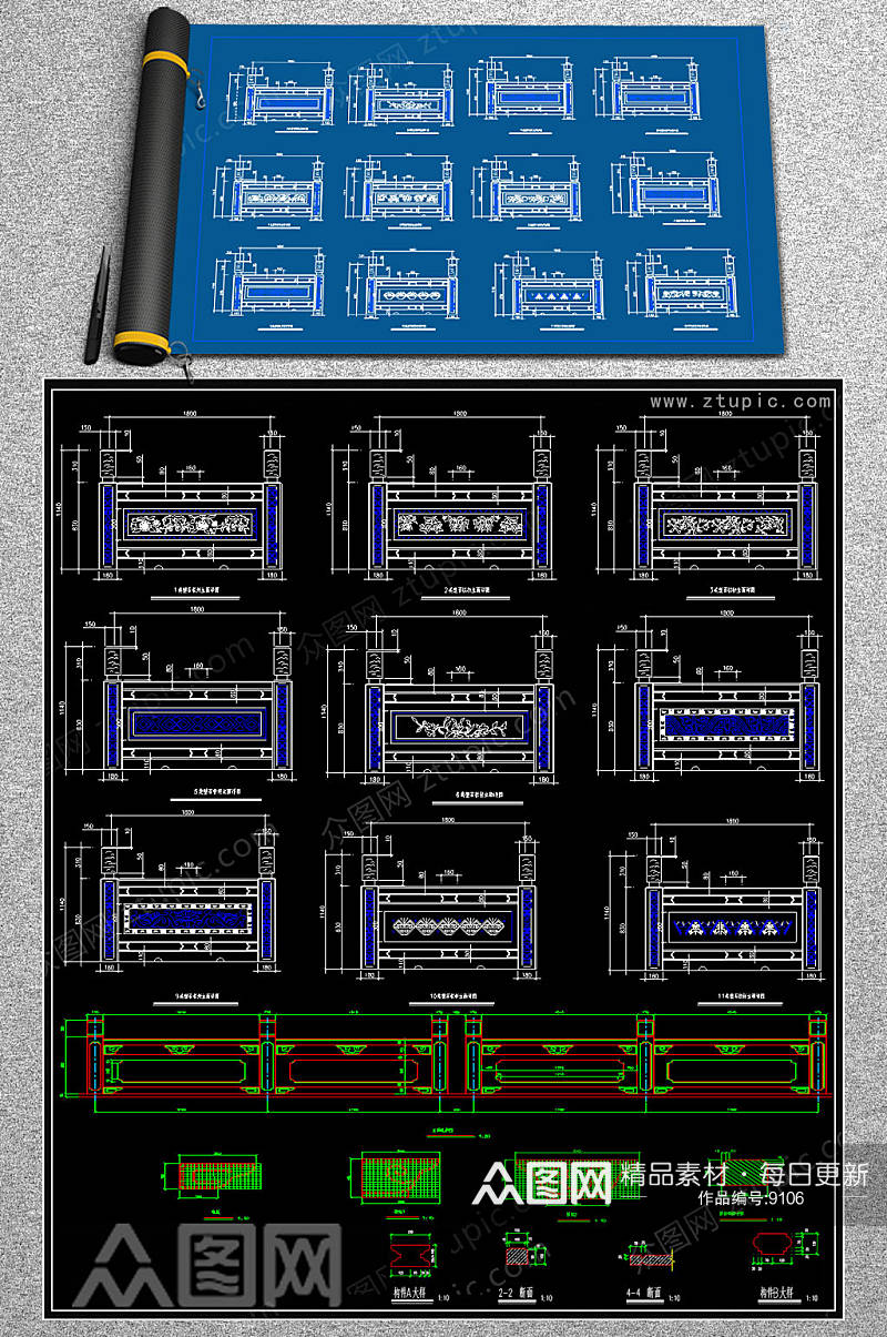 新款石栏杆CAD详图素材