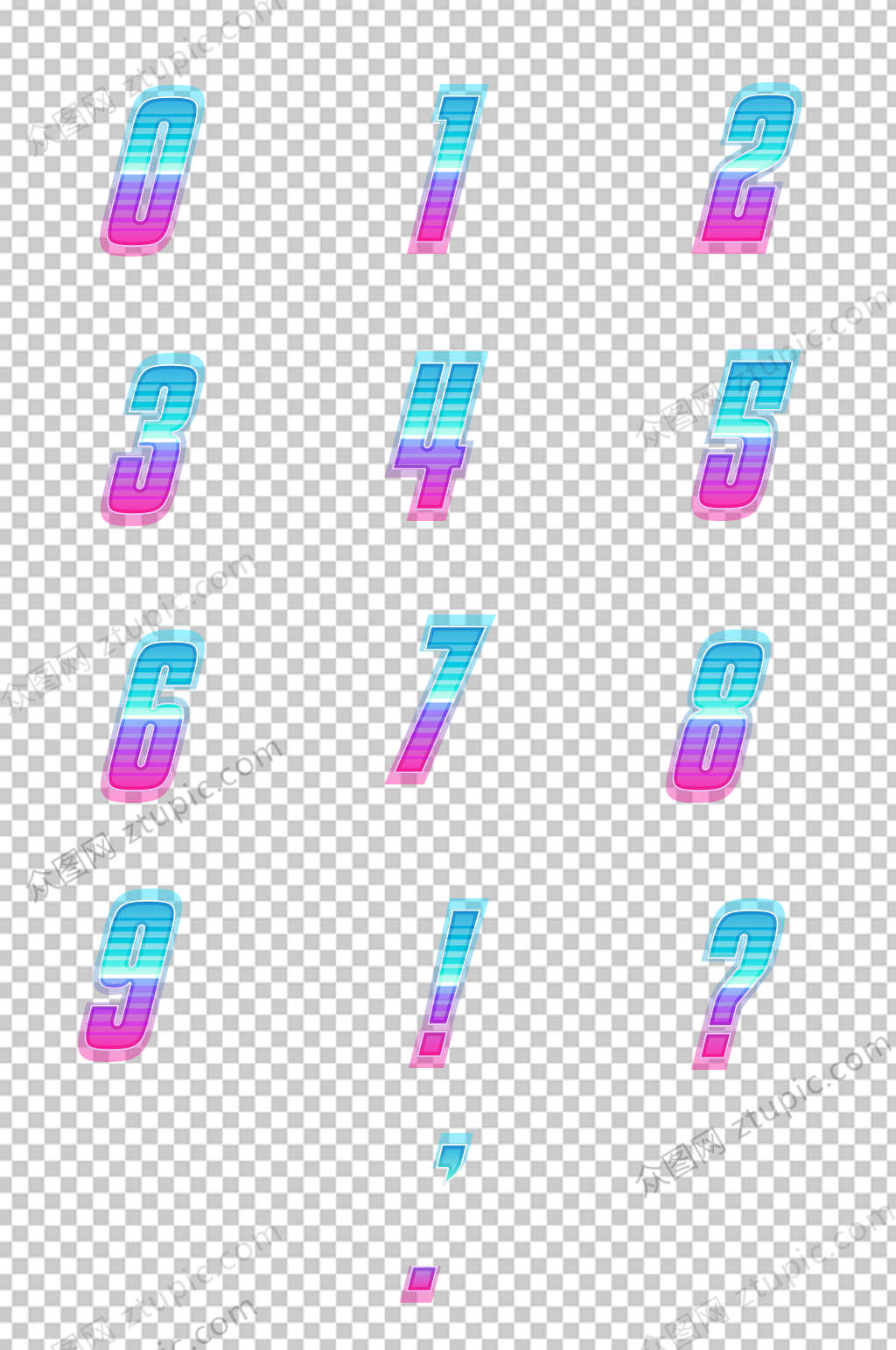 彩色数字PNG小元素素材