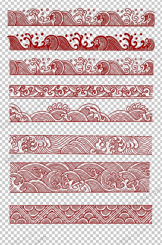 大气红色传统海浪免抠素材