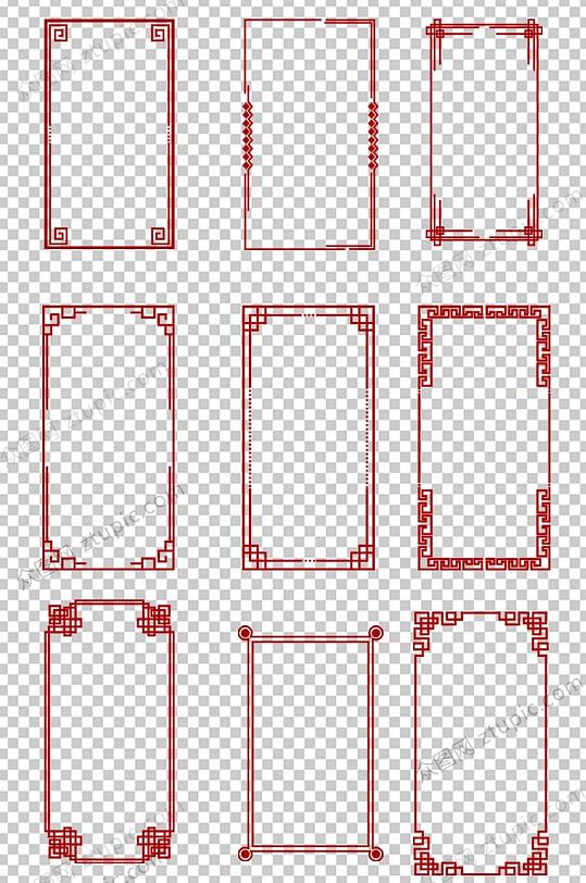 红色传统边框免抠素材