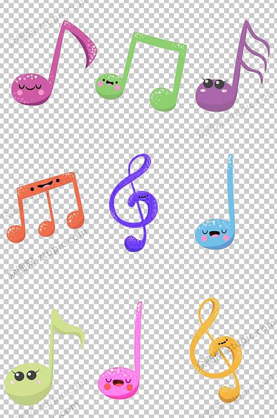 彩色q版音符png素材元素