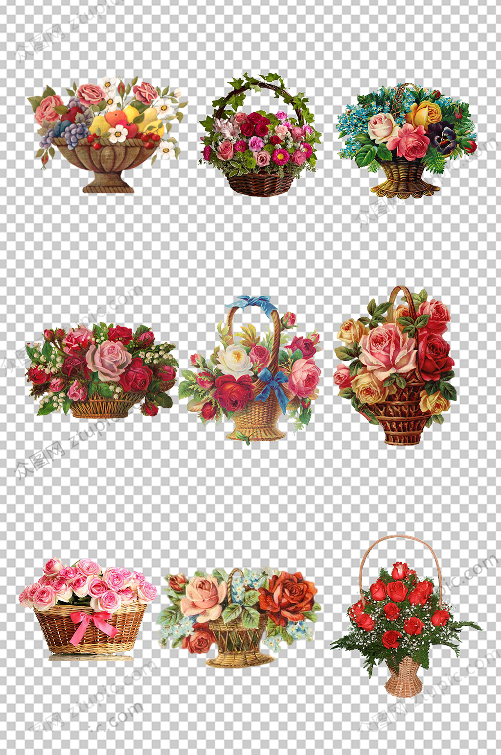 优雅玫瑰花花篮PNG素材素材